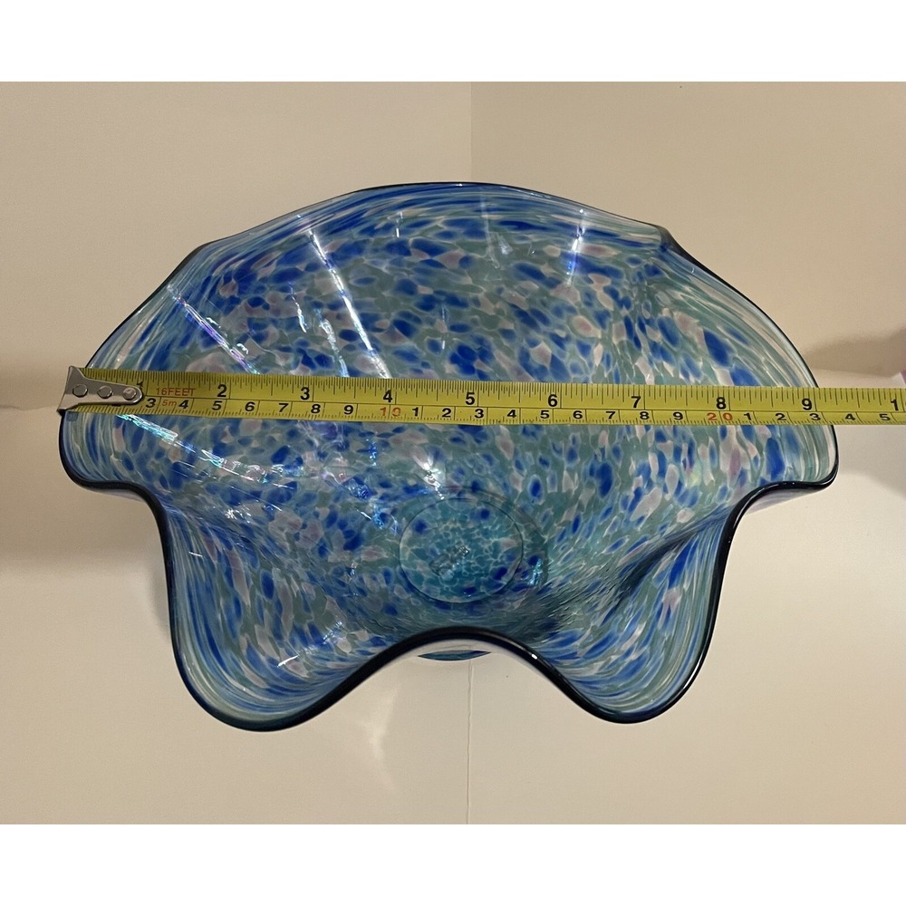 Hand Blown Art Blue Glass Bowl Stamped BAGI Art Studios - Picture 2 of 10
